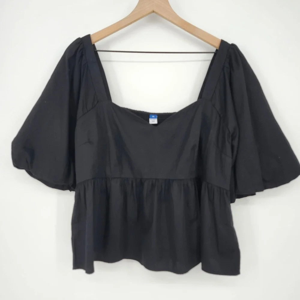 Old Navy Womens Babydoll Puff Sleeve Peplum Top Size XL Black Going Out Chic NWT